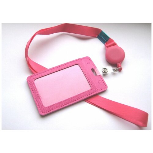 Обложка (бейдж) для проездного, карты, пропуска на ленте с рулеткой Фуксия