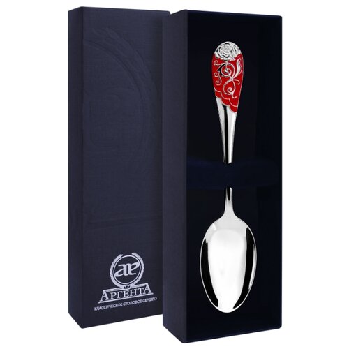 фото Аргента ложка чайная "роза" с красной эмалью + футляр