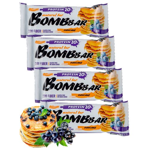 фото Протеиновый батончик bombbar protein bar 4 x 60 g, смородиново-черничный панкейк