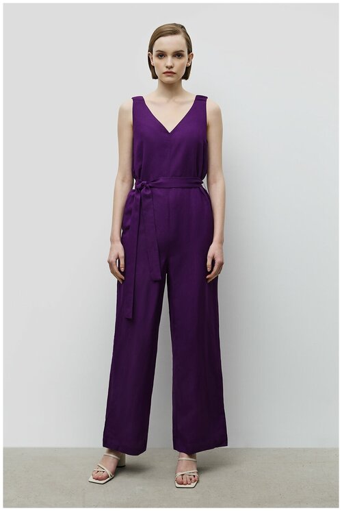 Комбинезон Baon, повседневный стиль, свободный силуэт, пояс/ремень, карманы, размер 42, фиолетовый