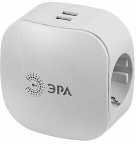 Разветвитель электрический ЭРА SP-3e-USB-2A на 3 розетки + 2 USB с заземлением со шторками 16А белый