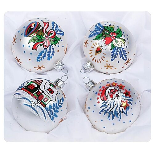 фото Набор стеклянных шаров "сочельник" 4шт., 75мм, подарочная коробка елочка