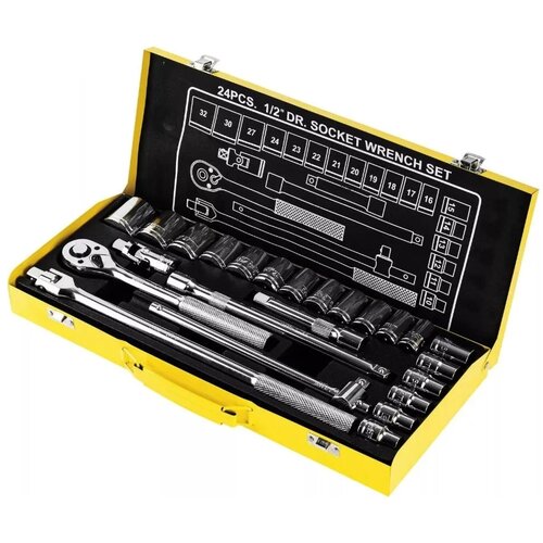 Набор инструментов Deli Tools DL2024T, 24 предм., желтый/черный набор инструментов deli tools dl2008 3 3 предм черный желтый