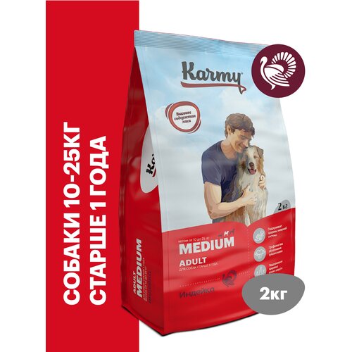 Сухой корм KARMY Medium Adult для взрослых собак средних пород старше 1 года Индейка 2кг