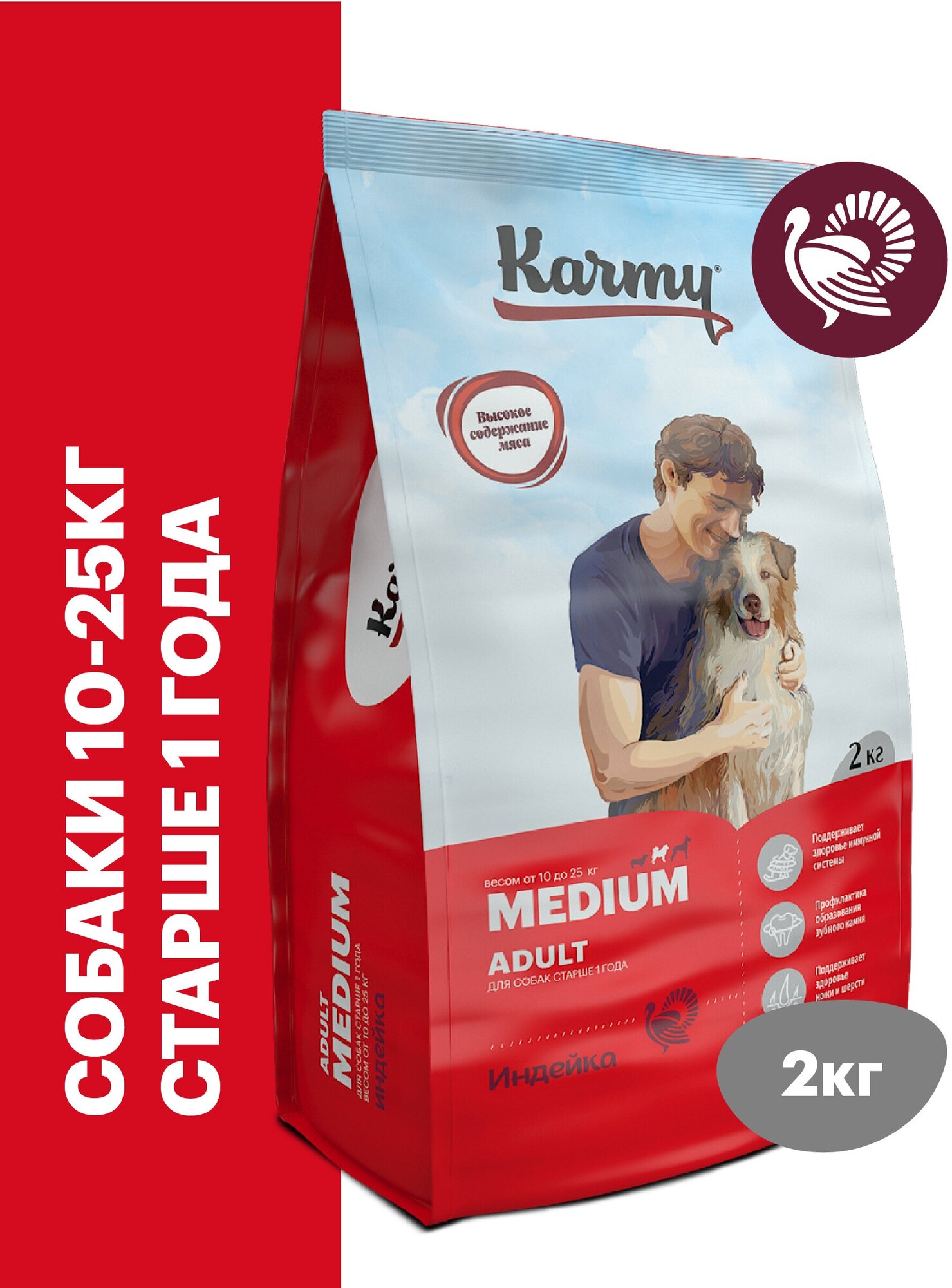 Сухой корм для собак Karmy Medium Adult индейка (для средних и крупных пород)