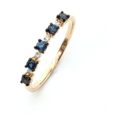 кольцо цветок с сапфирами и бриллиантами из красного золота Кольцо Diamond Prime, красное золото, 585 проба, бриллиант, сапфир, размер 17