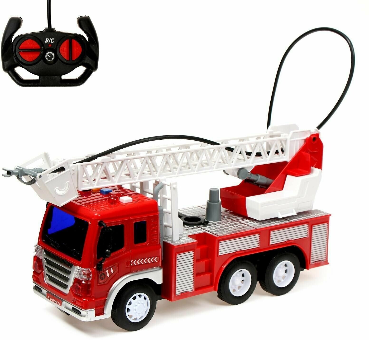 Машина игрушка радиоуправляемая Пожарная оxрана, свет и звук, стреляет водой, 1:16, работает от аккумулятора
