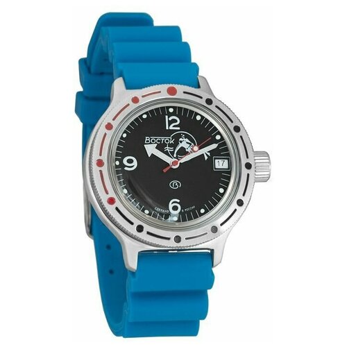 фото Часы мужские механические восток амфибия 420634 с автоподзаводом (резина голубая)