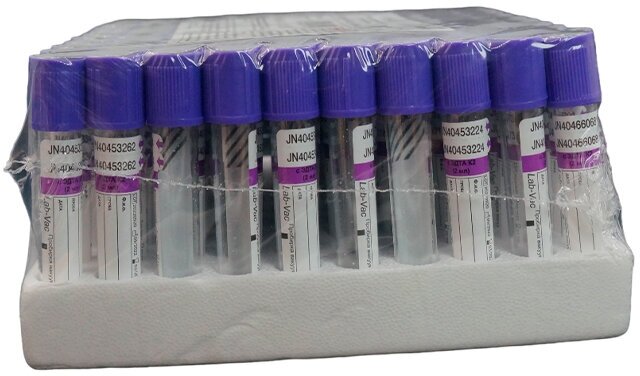 Вакуумные пробирки с К2 эдта, фиолетовые, 2 мл, 13х75 мм (уп. 100шт)