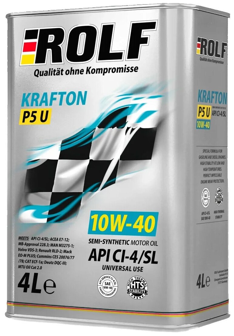 Полусинтетическое моторное масло ROLF Krafton P5 U 10W-40, 4 л, 3.8 кг