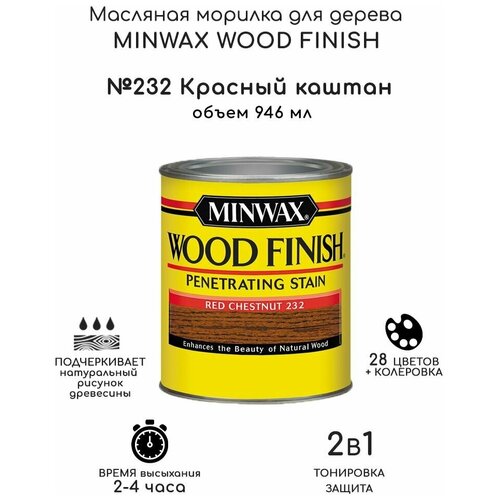 Масло для дерева и мебели Minwax Wood Finish. 232 Красный каштан, 946 мл. Тонирующая пропитка - морилка для дерева