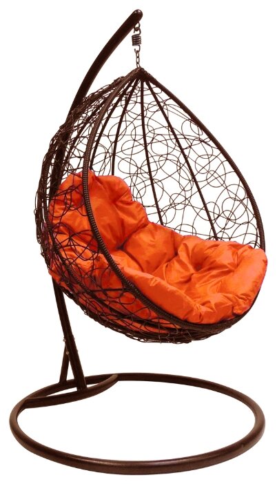 Подвесное кресло Капля с ротангом коричневое, оранжевая подушка . - фотография № 4