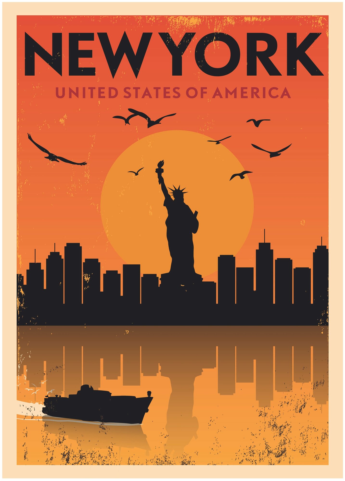 Постер / Плакат / Картина на холсте Закат в Нью-Йорке