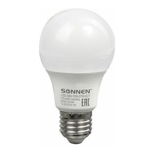 Лампа светодиодная SONNEN 453695, E27, A60, 10 Вт, 2700 К