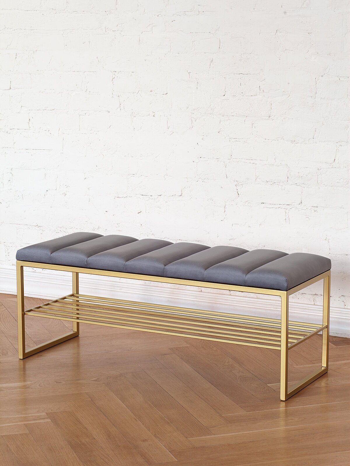 Банкетка в прихожую GREENWEEN RUBY, золотая, Light Blue, Bulon стяжка, 1100х400х450 — фото 1