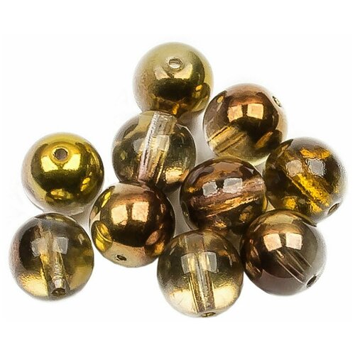 Стеклянные чешские бусины, круглые, Round Beads, 8 мм, цвет Crystal Sunny Magic Gold, 10 шт.