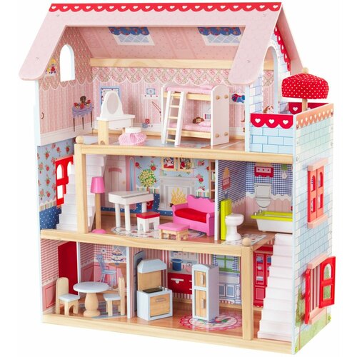 фото Деревянный кукольный домик "открытый коттедж", с мебелью 16 предметов в наборе, для кукол 12 см 65054_ke kidkraft