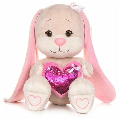 Мягкая игрушка Jack & Lin Зайка с розовым сердцем, 35 см, розовый/бежевый