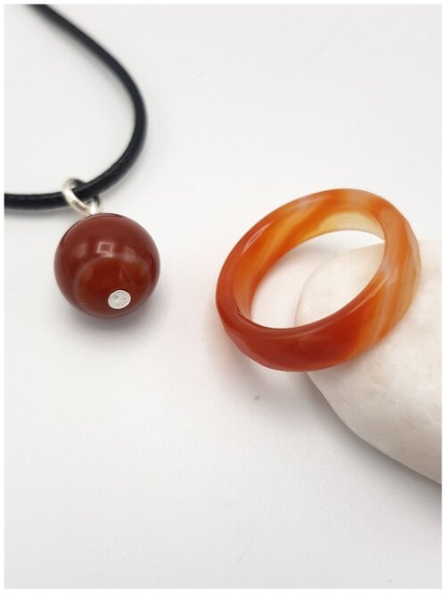 Комплект бижутерии : подвеска, кольцо, сердолик, размер кольца 17, оранжевый