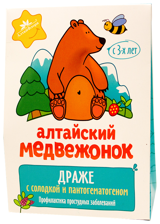 Драже АлтайФлора Алтайский медвежонок с солодкой и пантогематогеном, 75 г, 75 мл, 20 шт.