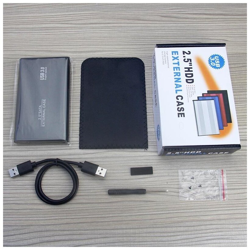 Корпус для внешнего накопителя жесткого диска (алюминиевый) SATA HDD SSD 25" c USB 30 черный