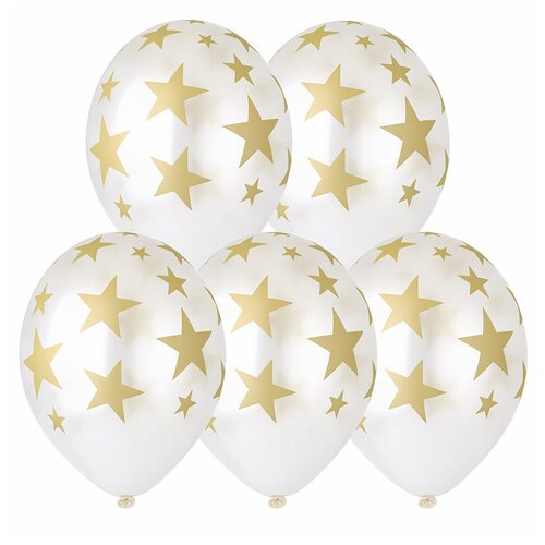 фото Набор шаров рисунок звезды золото на белом 5шт веселая затея