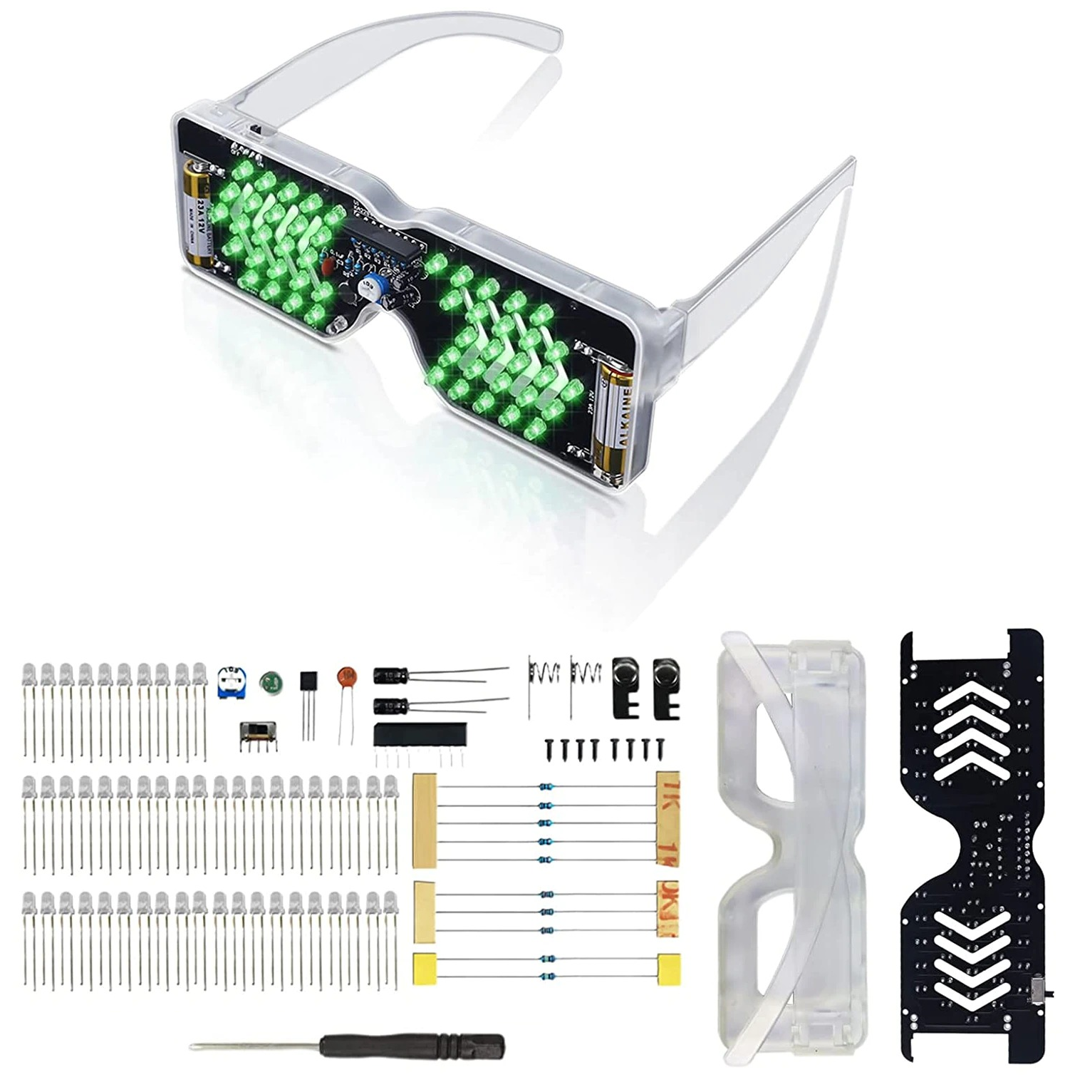 Набор для самостоятельной сборки и пайки (конструктор) "Светодиодные очки с голосовым управлением" зелёные (Н)
