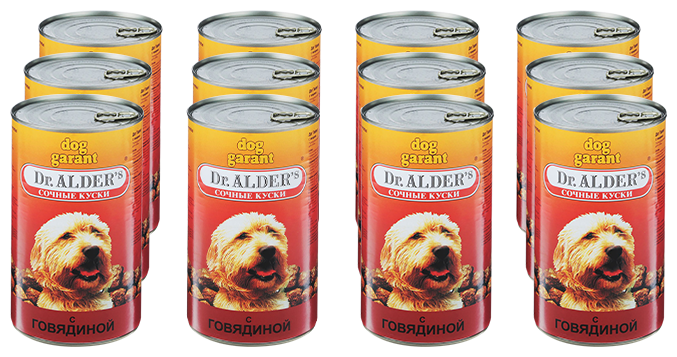 Консервы Dr. Alders Dog Garant для взрослых собак с говядиной 1230 гр х 12 шт