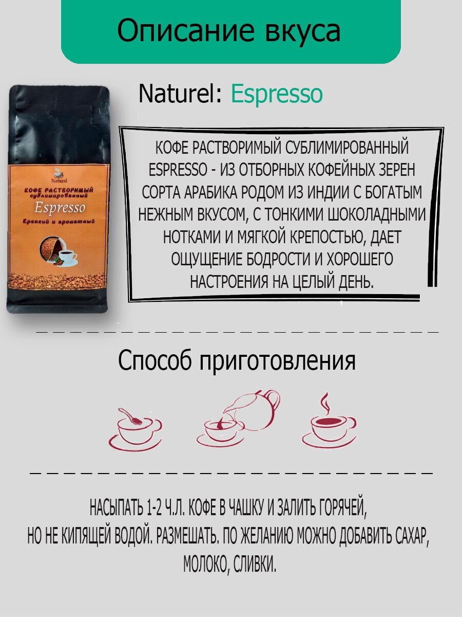 Кофе растворимый Naturel Espresso сублимированный, пакет ZIP-LOCK, 70г - фотография № 4