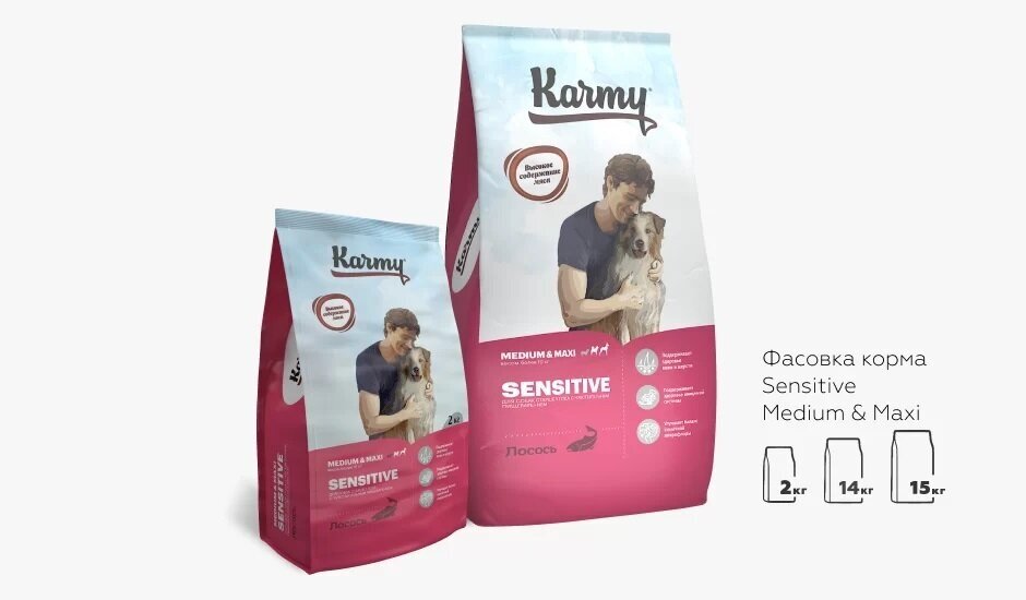 Karmy Sensitive Medium&Maxi корм для собак средних и крупных пород с чувствительным пищеварением Лосось, 14 кг.