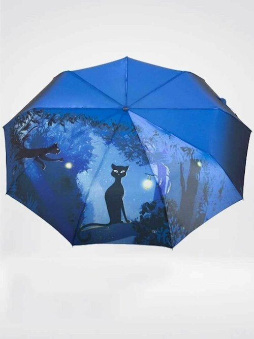 Зонт женский с кошками Universal Umbrella полуавтомат, синий