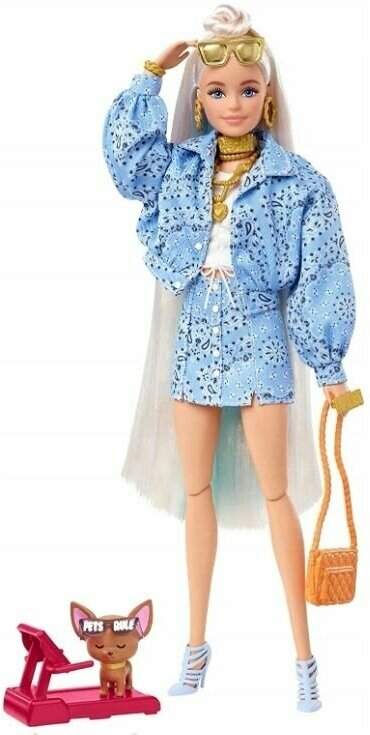 Кукла Mattel Barbie Extra Синий костюм/Светлые волосы HHN08, питомец+аксессуары