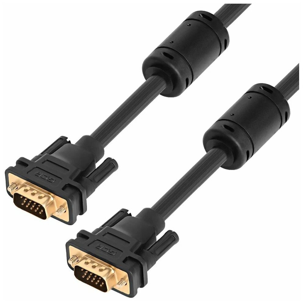 фото GCR Кабель SVGA 2.5м чёрный, позолоченные контакты, плоский, OD8.0mm, 15M / 15M Premium, 28/28 AWG, двойной экран GCR-VM2VM2-2.5M