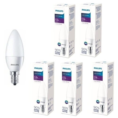 фото Лампа светодиодная philips 6w e14 4000к ecohome ledcandle 6-60w e14 840 b35ndfr rca 5шт