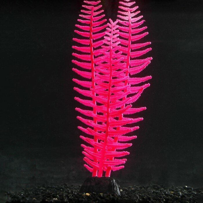 Растение силиконовое аквариумное, светящееся в темноте, 8 х 23 см, розовое