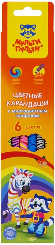 Карандаши с многоцветным грифелем Мульти-Пульти "Енот и радуга", 06цв, заточен, европодвес