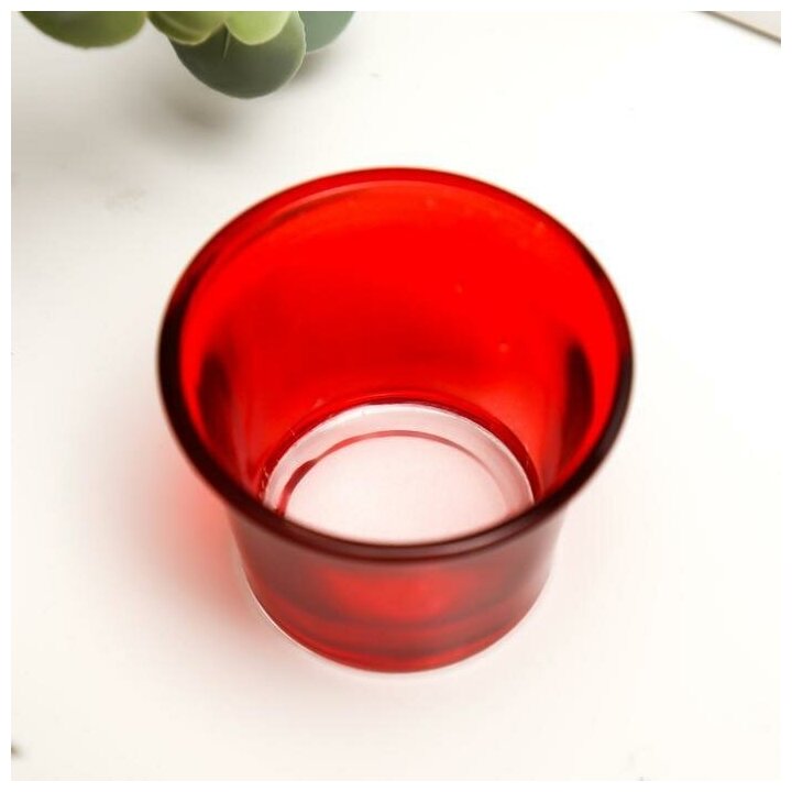 Подсвечник стекло на 1 свечу "Глянец", красный 4,7х6,2х6,2 см - фотография № 2