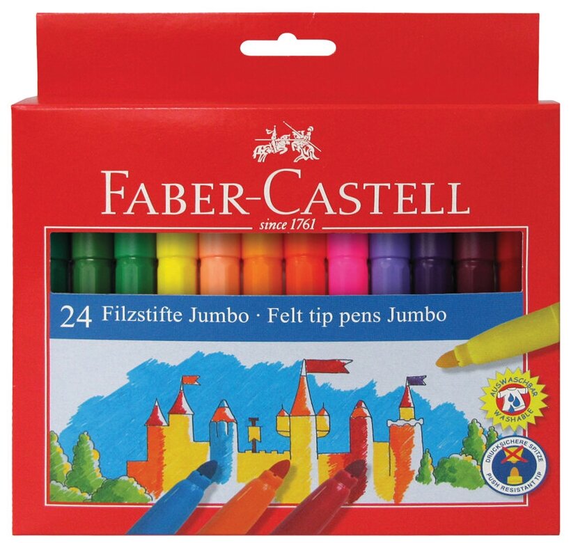 Фломастеры Faber-Castell «Jumbo», 24цв, утолщенные, смываемые, картон, европодвес