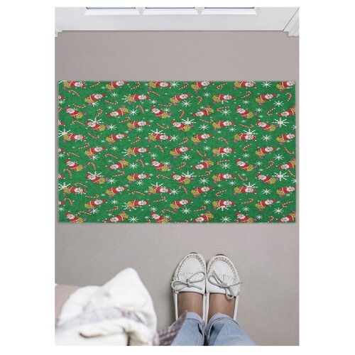 фото Придверный коврик в прихожую joyarty "санта клаус во сне" для обуви, на резиновой основе, 77x52 см"