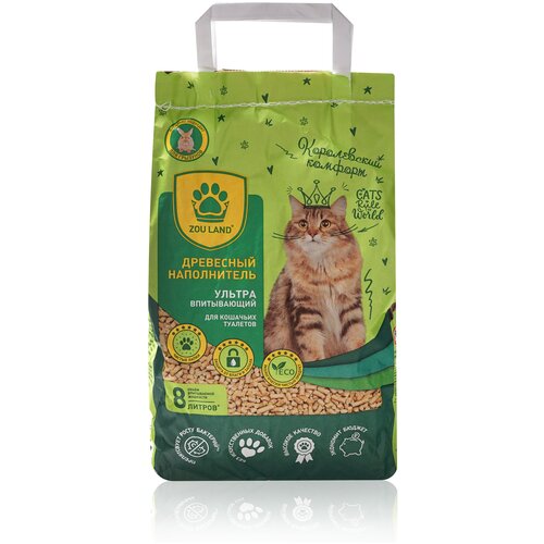 Наполнитель для туалета Zou Land, древесный 3 кг.