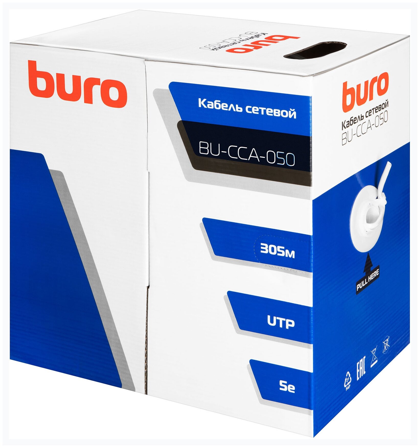 Кабель сетевой Buro BU-CCA-050 UTP 4 пары cat5E solid 050мм CCA 305м серый