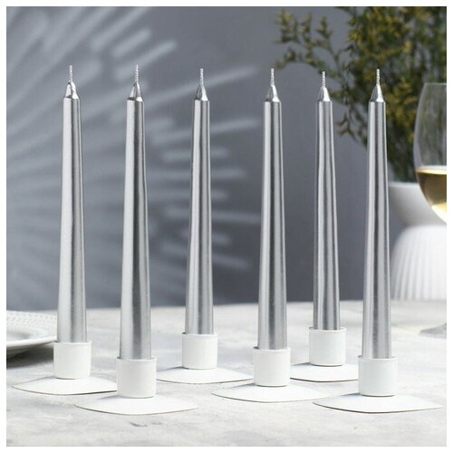 Набор Свечей античных 19х 20 см 6 штук серебряный металлик 706₽