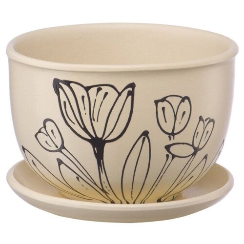 Горшок ENGARD с поддоном BH-23-8, 0.5л, 13x9 см, 13x13x9 см, бежевый