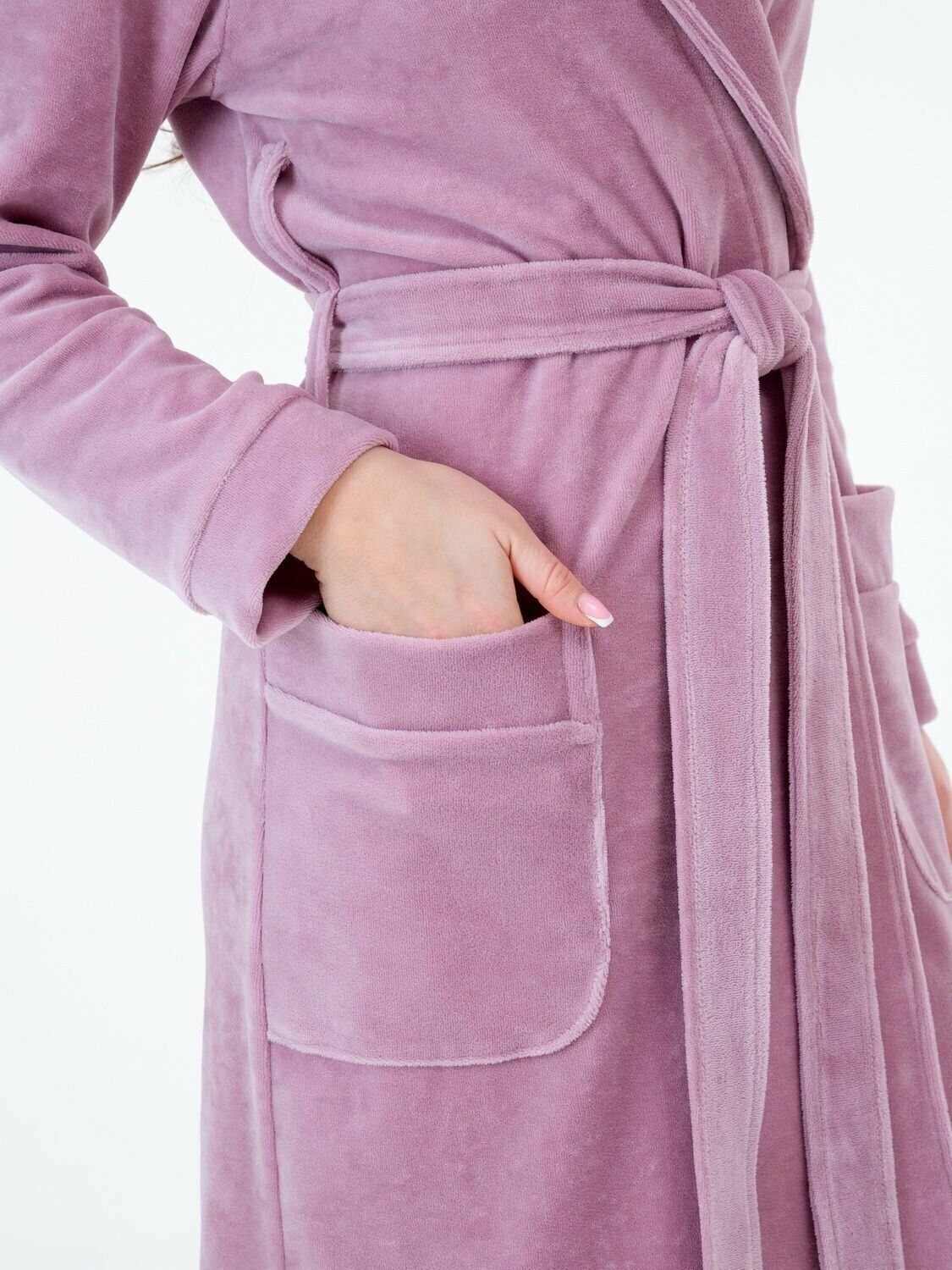 Женский велюровый халат с шалькой Росхалат, пастельно-лиловый. Размер 46-48 - фотография № 2