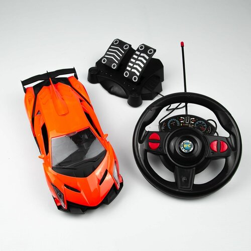 Машинка на радиоуправлении Lamborghini 28 см с аккумулятором, управление рулем и педалями, масштаб 1:16, 27-20Т