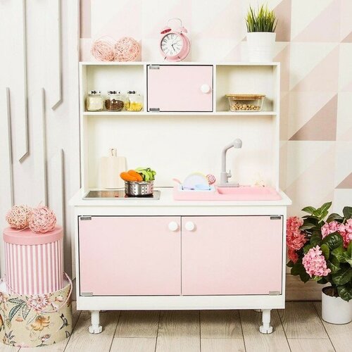 Игровая мебель Детская кухня, интерактивная панель, раковина с водой, цвет розовый