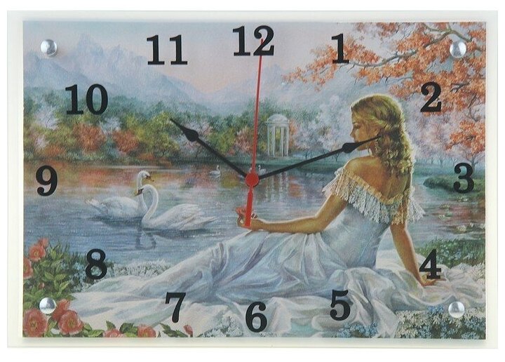 Часы настенные, серия: Люди, "Девушка и лебеди", 25х35 см