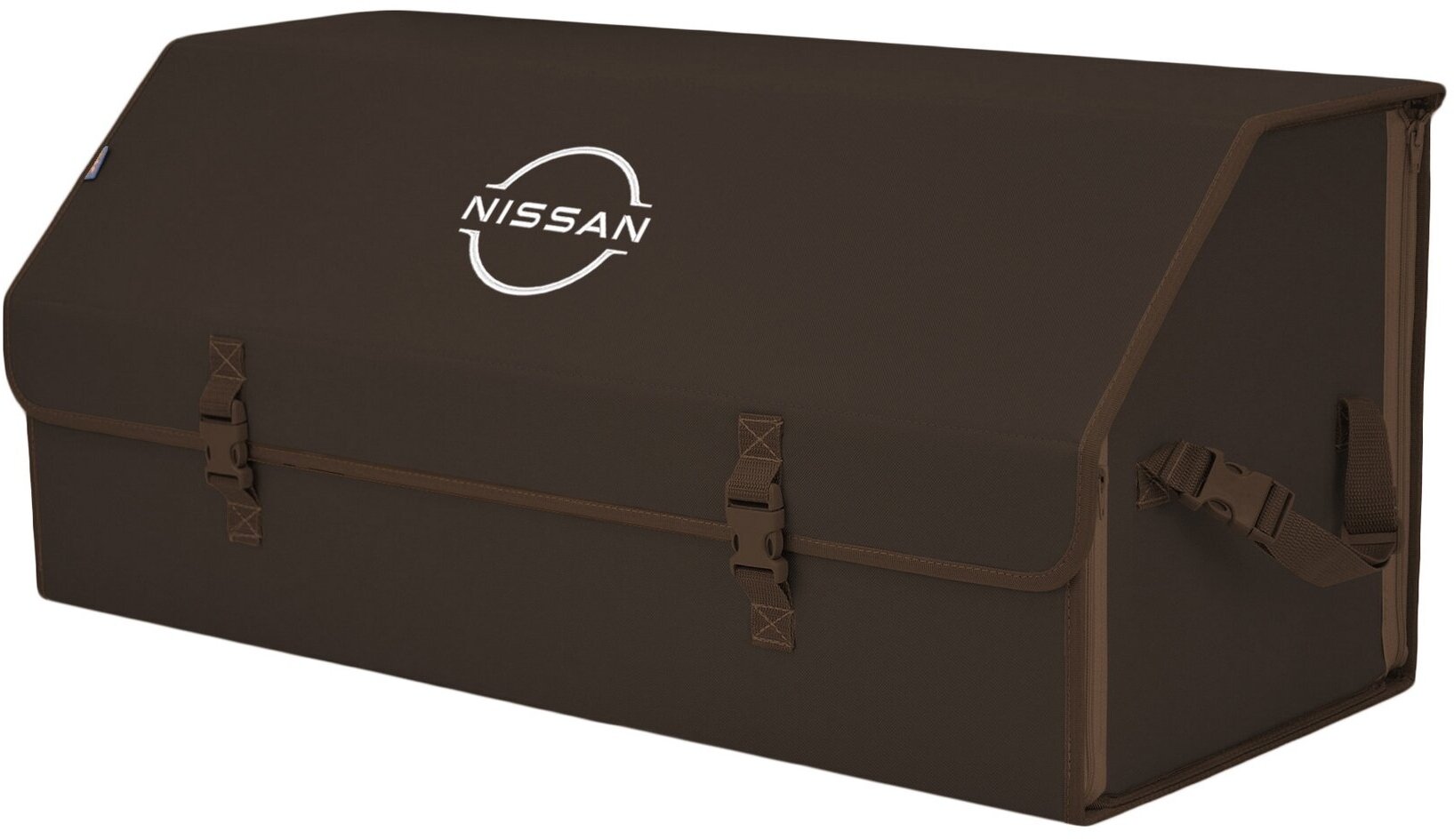 Органайзер-саквояж в багажник "Союз" (размер XXL). Цвет: коричневый с вышивкой Nissan (Ниссан).