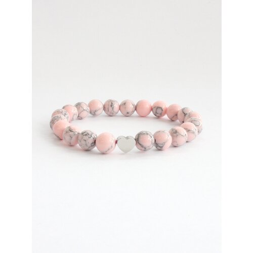 Браслет Pechinoga Design Браслет из натурального камня с сердечком, металл, размер 17 см, размер M, розовый, серебристый
