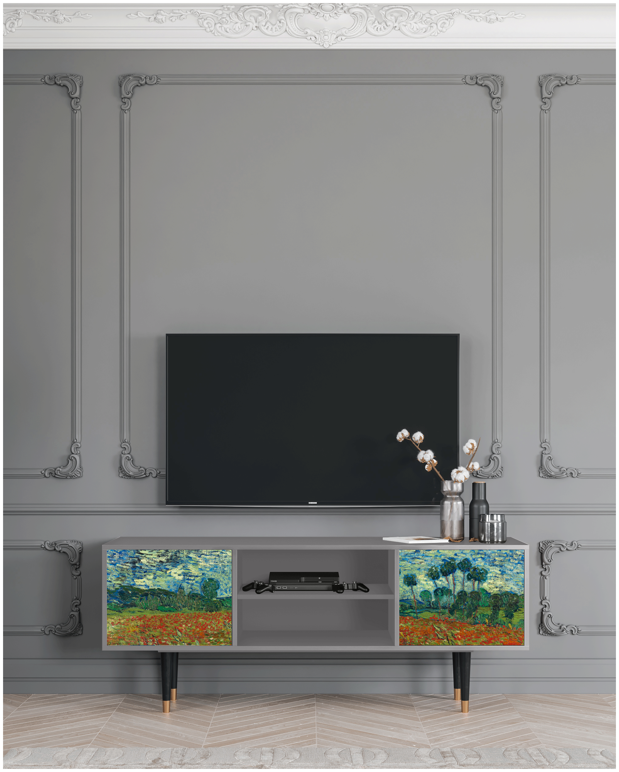 ТВ-Тумба - STORYZ - T2 Poppy field by Vincent van Gogh, 170 x 69 x 48 см, Серый